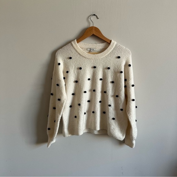 Madewell Cream Brockton Bobble Sweater Black Polka Dot in Coziest Yarn Crewneck - Picture 5 of 8